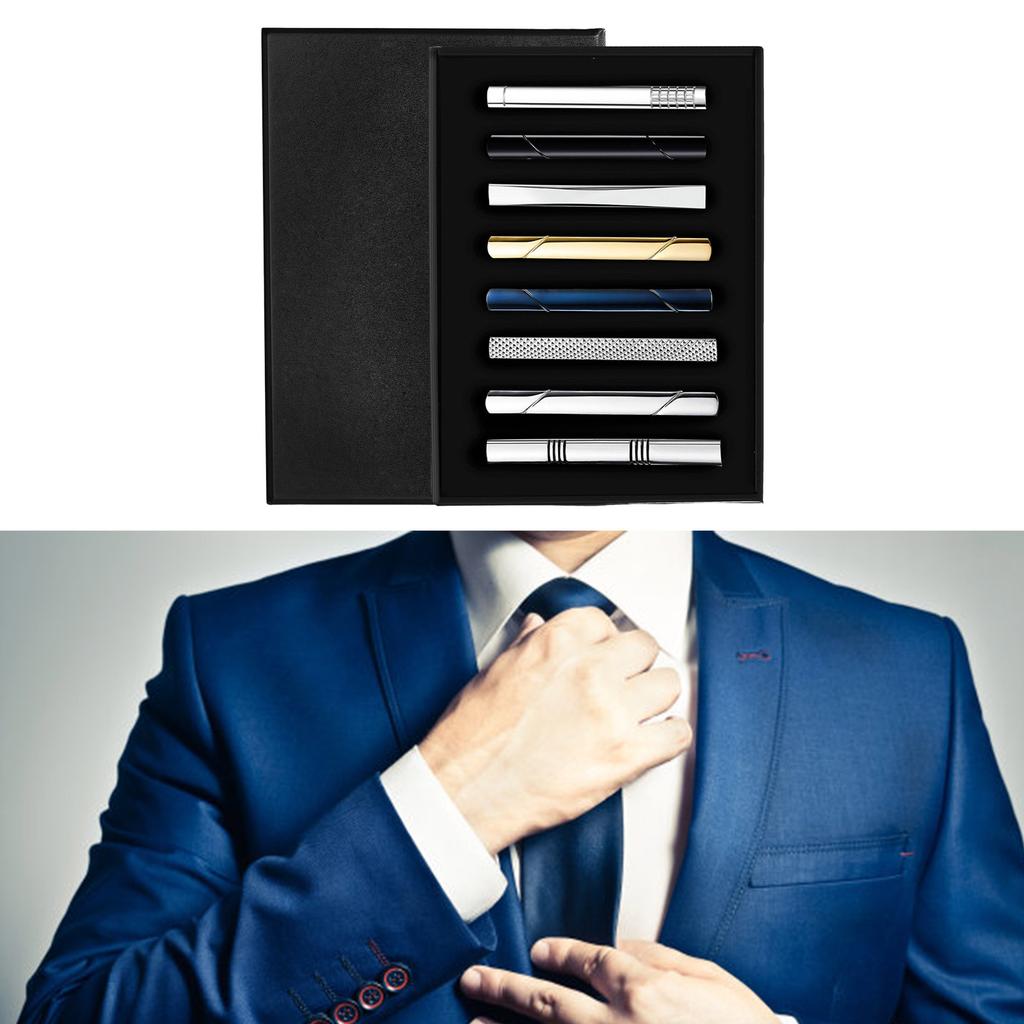 Элегантный набор из 8 зажимов для галстука для мужчин, прочный захват, стильная булавка для галстука, сплав, держатель для галстука, подходит для деловых встреч и свадеб