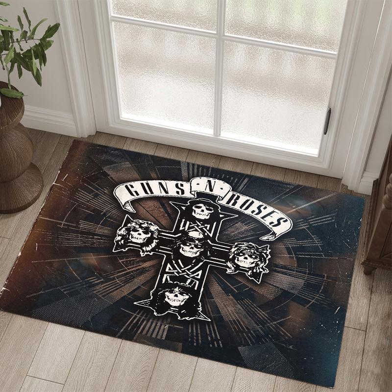 Guns N’ Roses Design Crystal Velvet Carpet Cozy Non?Slip Printed Rug For Bedroom Living Room Entrance