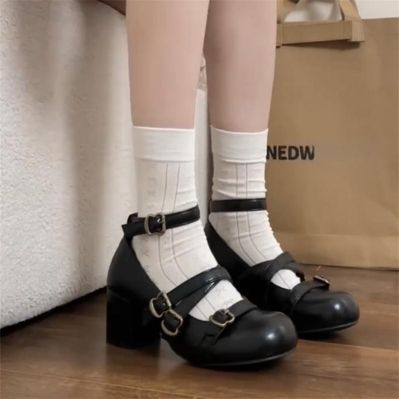 Дизайн Туфли Мэри Джейн с перекрестными ремешками Женские Модные Туфли на толстом каблуке Осенние Женские Уличные Платье Стриптизер Кожаные Туфли