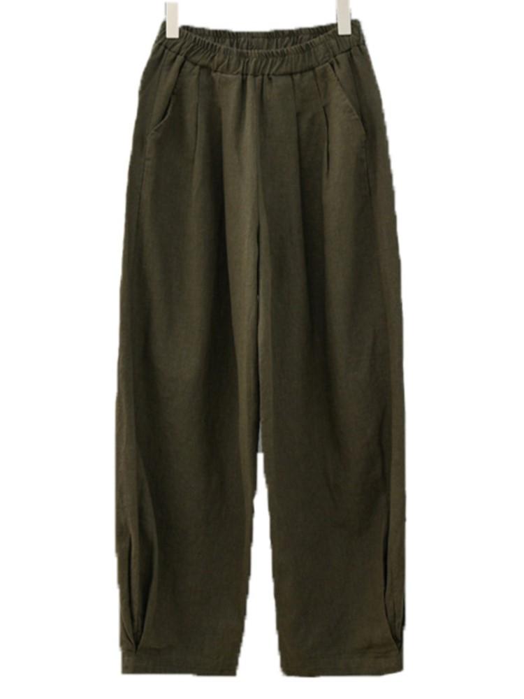 Johnature Women Loose Cotton Linen Casual Pants Solid Color Elastic Waist Lantern Pants Spring Female Trousers