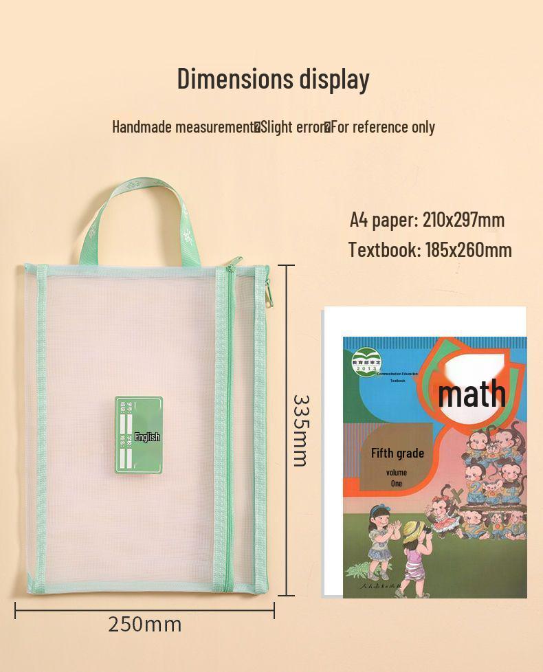 A4 Dual-Layer Zipper File Bag - Large Capacity Transparent Mesh Document Storage for Students