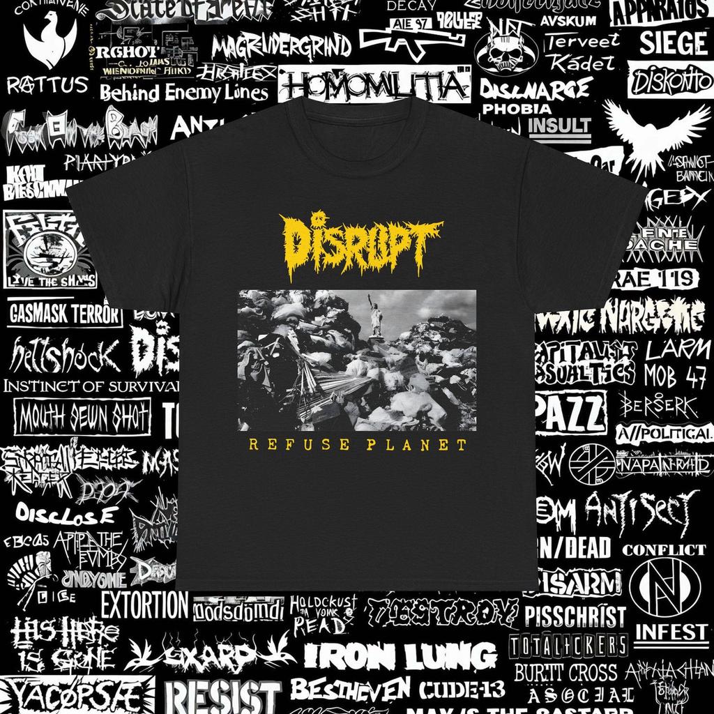 Футболка Disrupt Refuse Planet Crust Punk Nausea Doom Extreme Noise Terror Paranoid Anti Cimex Spazz Унисекс Плотный Хлопок S-5XL