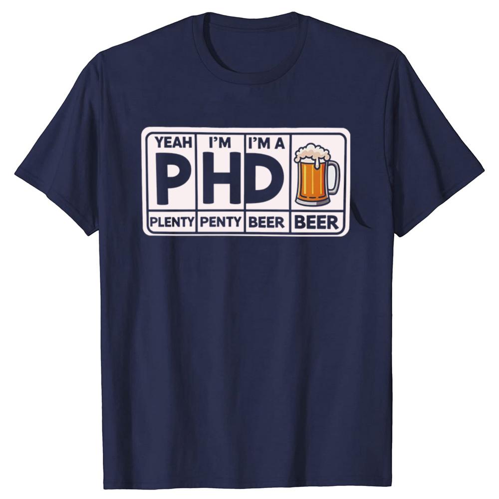 Смешные графические футболки с принтом 'Пиво PhD' для мужчин и женщин, модная повседневная футболка, 100% хлопок, свободная, оверсайз