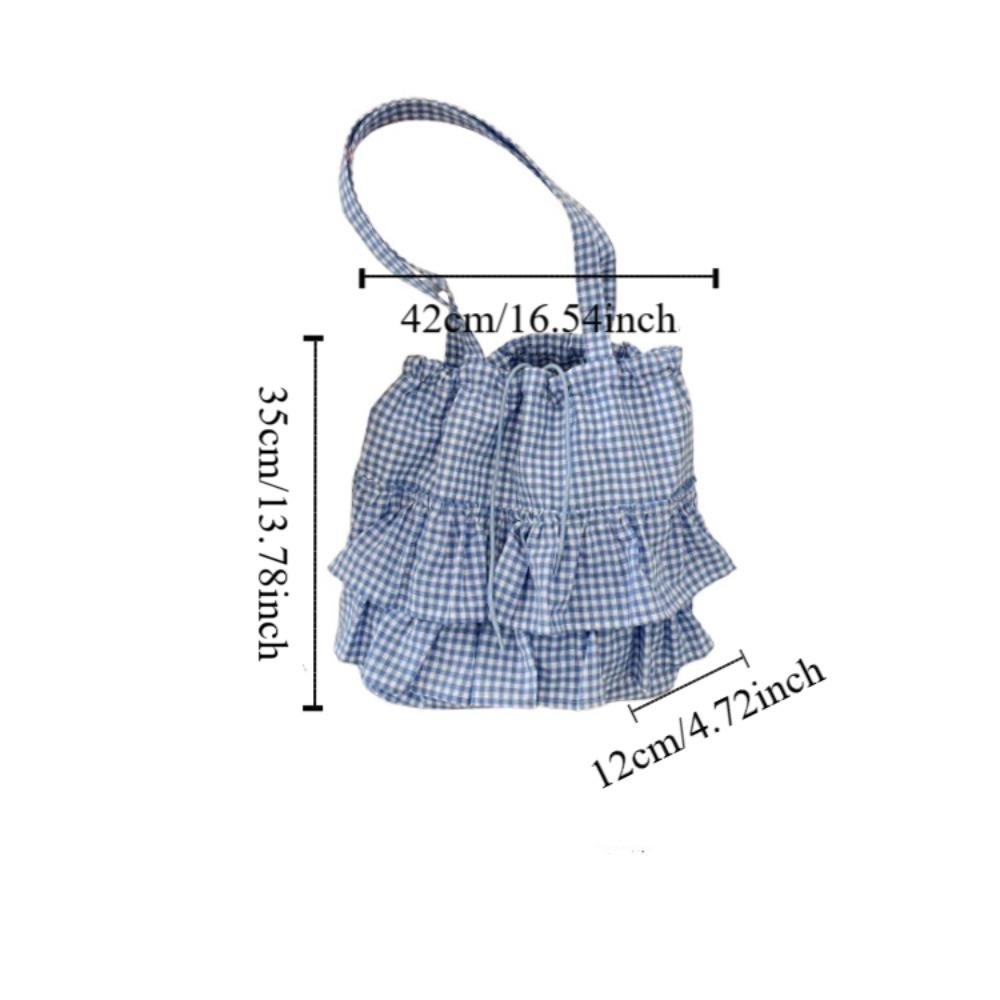 Sweet Canvas Plaid Bag College Style Cute Ruched Handbag Casual Ruffle Shoulder Bag  Travel