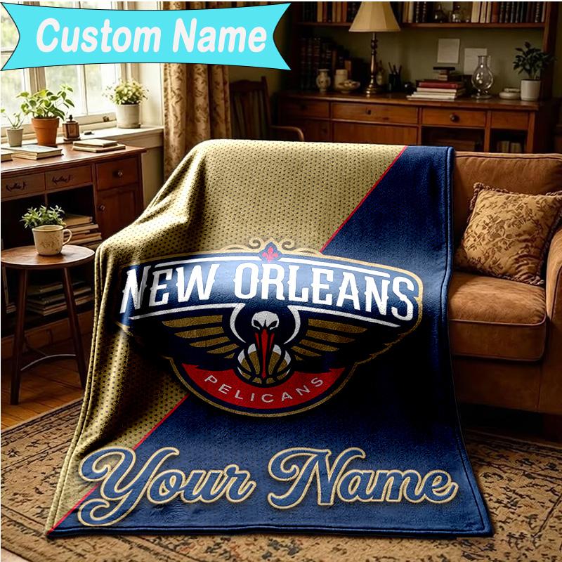 1PC Custom Name Blanket Pelicans Team Spirit Flannel blankets Patterns Throw Blanket All-Season Soft Gift for Couch, Bed, Camping, Birthday gifts