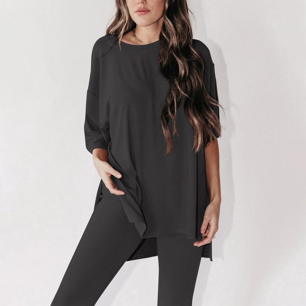 Женский летний комплект из 2 предметов с круглым вырезом и короткими рукавами, заниженными плечами, топ для больших мальчиков и обтягивающие байкерские шорты для йоги, комплект