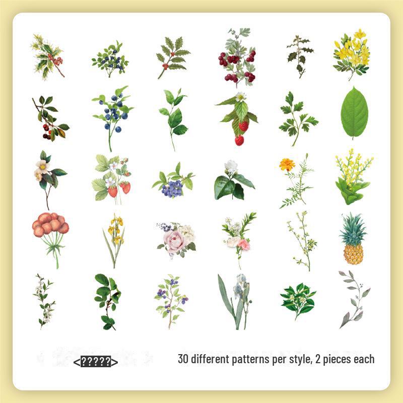 Радостная история природы: Набор наклеек «Ретро-растения» — 60 креативных элементов для детских блокнотов