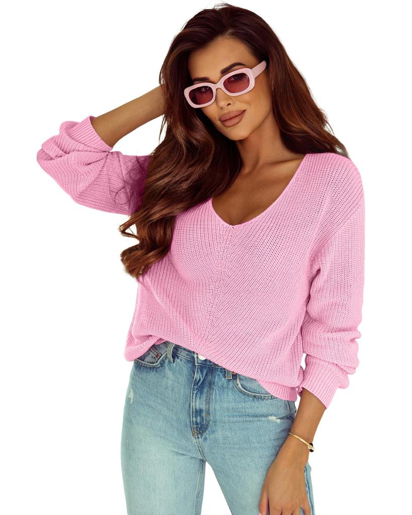 Azura Exchange Ribbed Knit V Neck Sweater