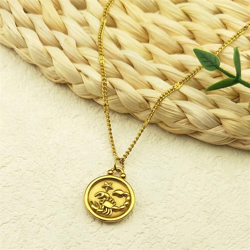 Маленькие и универсальные украшения для темперамента, рельеф из нержавеющей стали с изображением двенадцати знаков зодиака, круглая подвеска, ожерелье из титановой стали