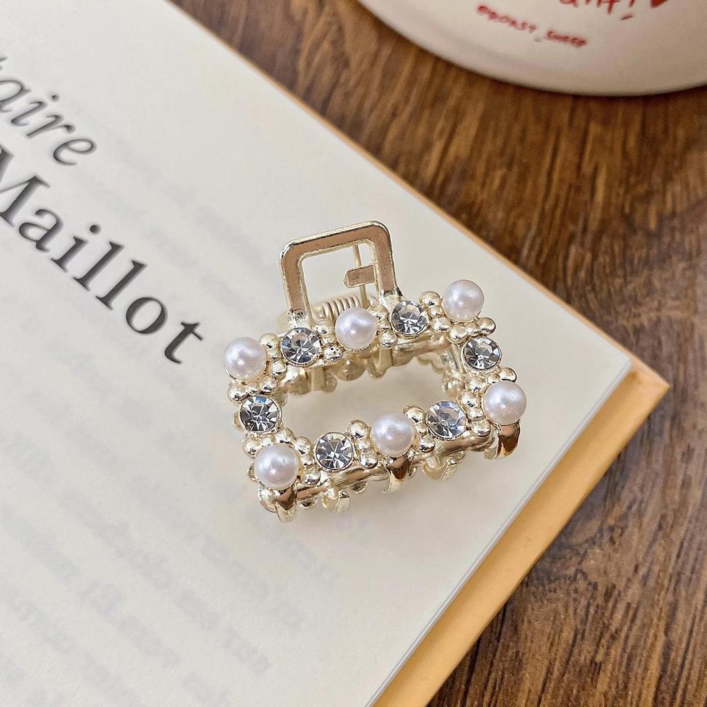 Маленькая заколка для волос Pearl Rhinaute, женская сетчатая заколка для знаменитостей, нежный высокий зажим для хвоста, корейская расширенная заколка для волос с боковым разрезом, головной убор