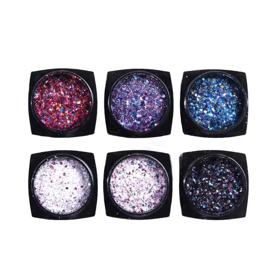 1 набор блесток для ногтей, сияющий, легкий, вставной, глянцевый, не капающий, сделай сам, сверкающий, 6 цветов, украшение для ногтей, блестки, маникюрный салон, поставка