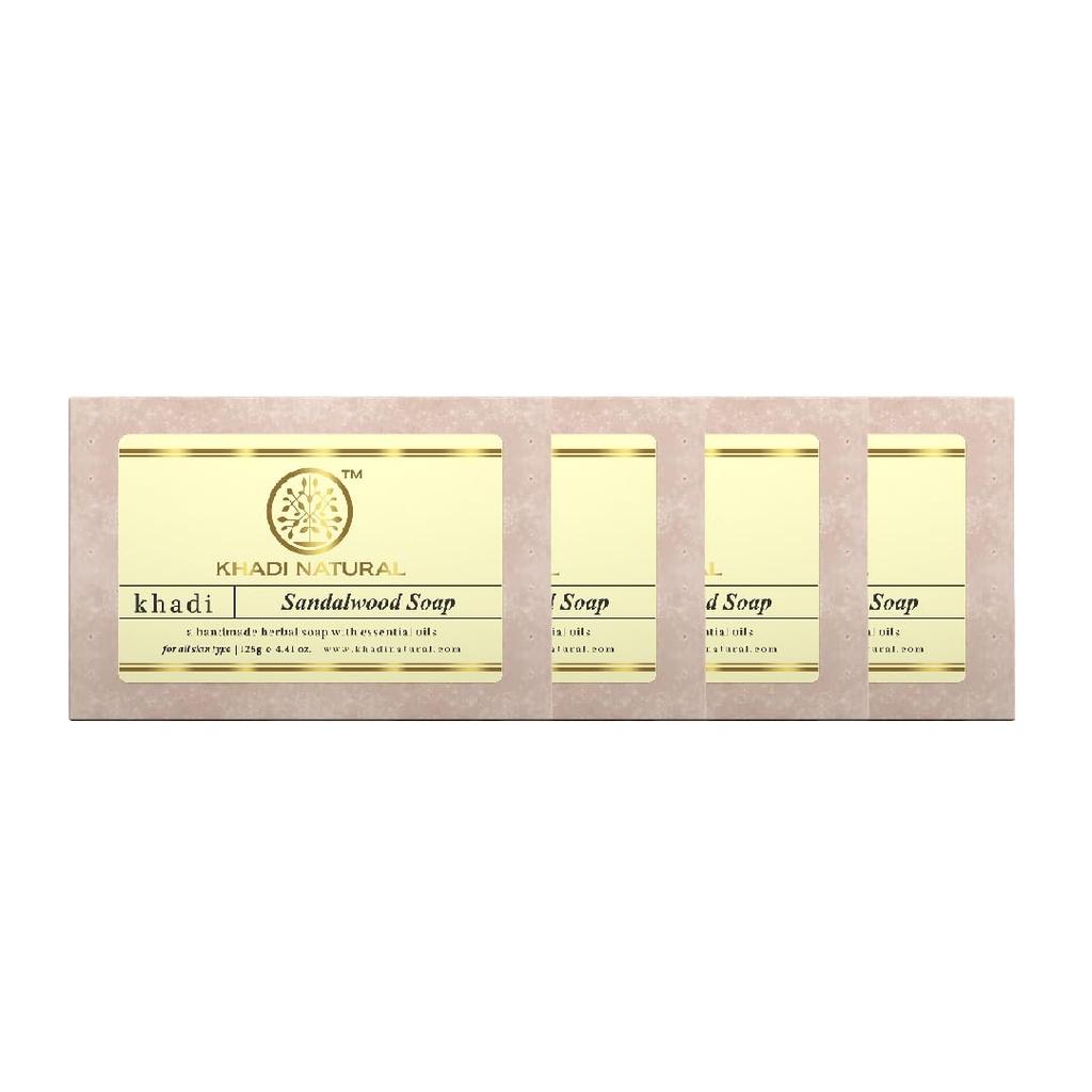 Khadi Natural Sandalwood Handmade Bath Soap For Hydrated Glowing Skin All Skin Types 125 g x Pack Of 4 Moisturizing Bar