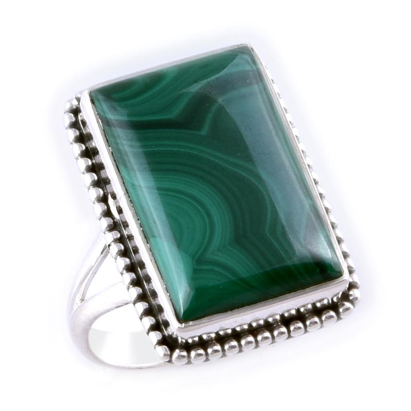 Кольцо из чистого серебра 925 пробы с натуральным малахитом, размер 8 m6D13