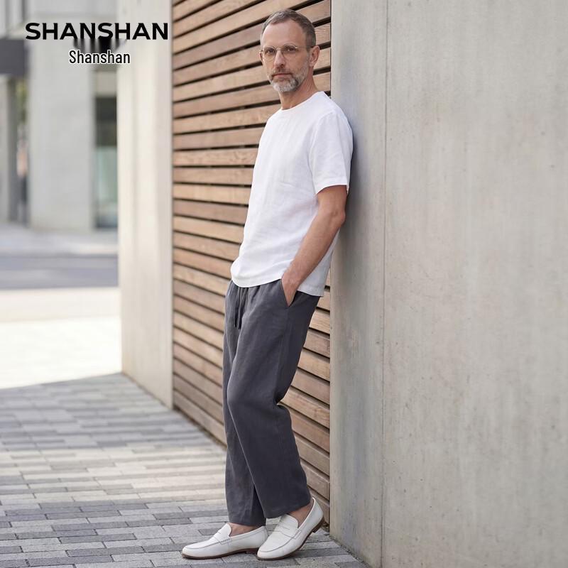 SHANSHAN Men's 100% Linen Breathable Short Sleeve T-Shirt & Shorts Set