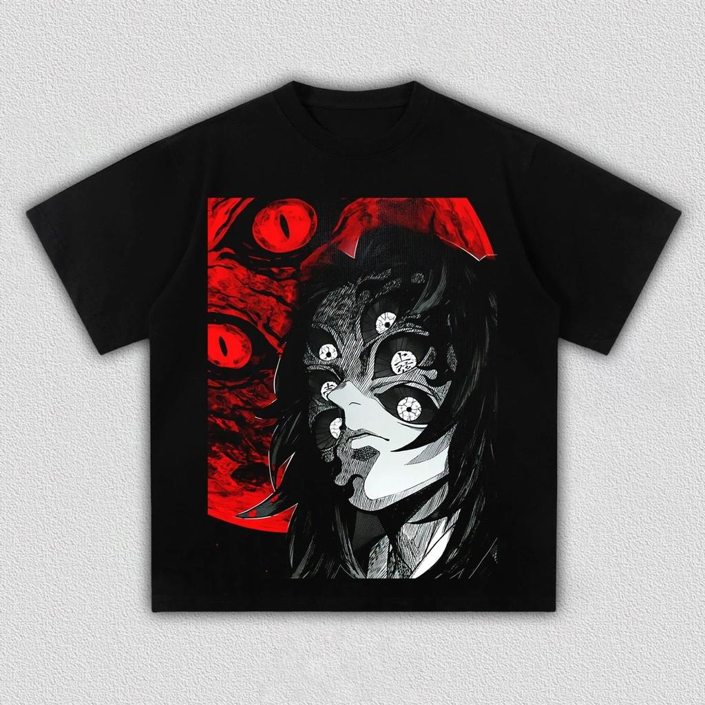 Demon Slayer Kokushibo Red Moon Anime Graphic T-Shirt Cool Dark Manga Art Print Casual Streetwear Tee Unisex
