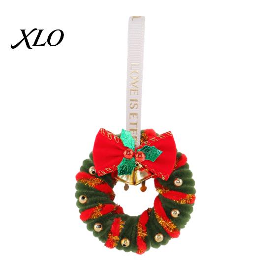 Small Hanging Garland Handmade Pipe Cleaner Christmas Wreath Ornament, Chenille Stems Mini Tree Ornament Crafts with Bow Bells for Holiday Window