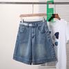 Plus Size Women Jeans Shorts Pants Summer Loose Short Basic High Waist Solid Pants Elastic Waist Maxi
