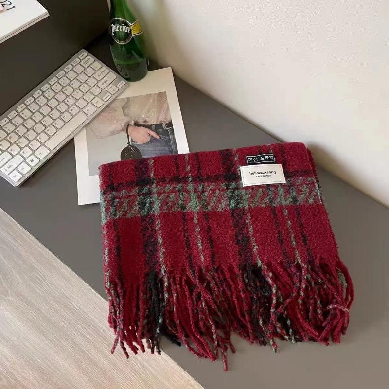 Christmas Atmosphere New Red Plaid Scarf Women's Winter Versatile Thickened Senior Sense Students Keep Warm