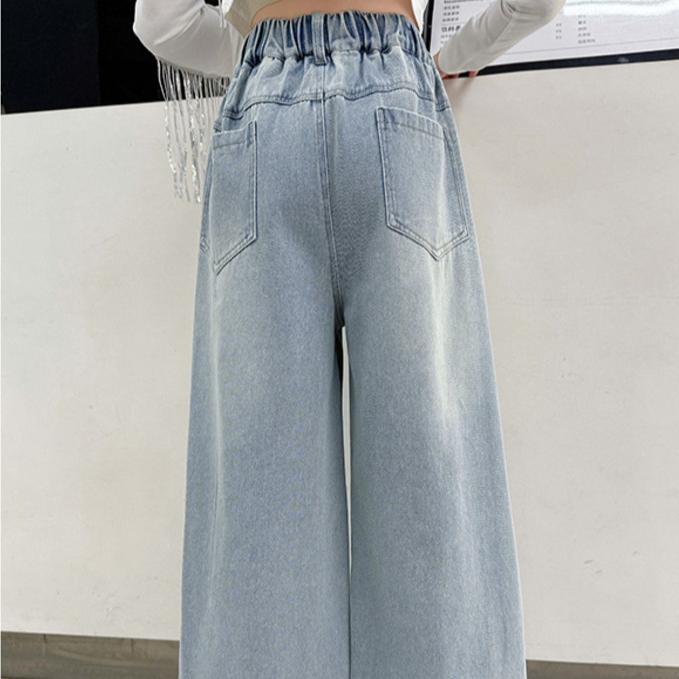 Джинсы-пентаграммы для девочек, осенняя одежда, детские корейские брюки прямого кроя, весенне-осенние брюки