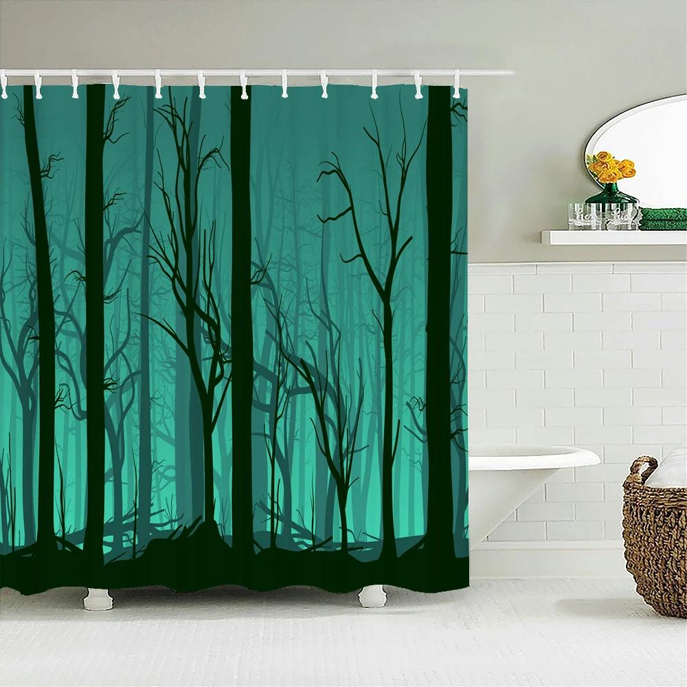 Waterproof Fabric Shower Curtains Tree leaves White Birch Bathroom Large 240X180 3D Print Decoration Shower Curtain Bath Scree