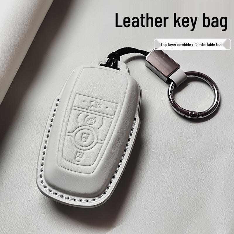 Genuine Leather Key Case for Ford Focus, Mondeo, Edge, Escort, Explorer, and Raptor.