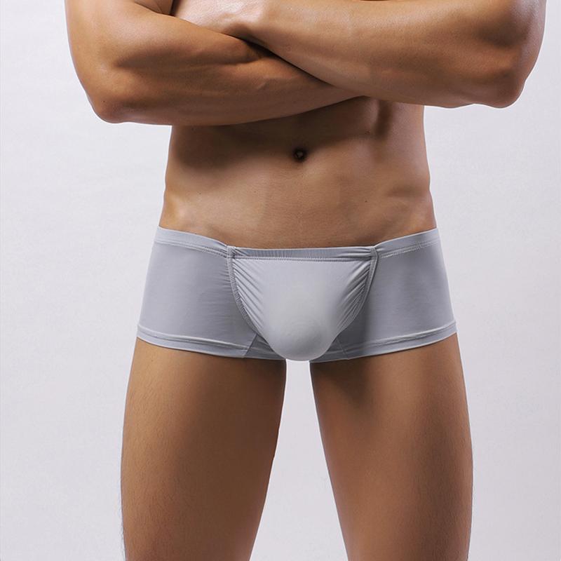 Мужские трусы-боксеры с низкой посадкой из ледяного шелка, сексуальные, однотонные, тонкие, удобные, невидимые, плотно прилегающие