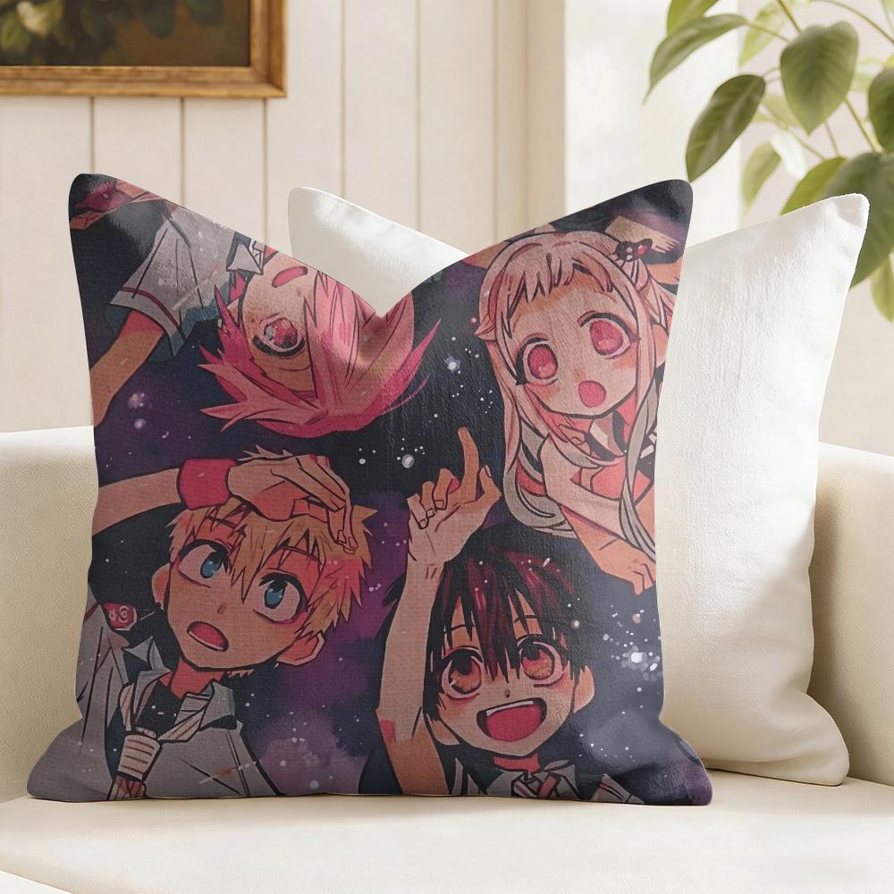 Anime Jjibaku Shounen Hanako Kun Cushion Cover Natural Linen Double Sided Print Throw Pillow Case for Sofa Couch Home Decor