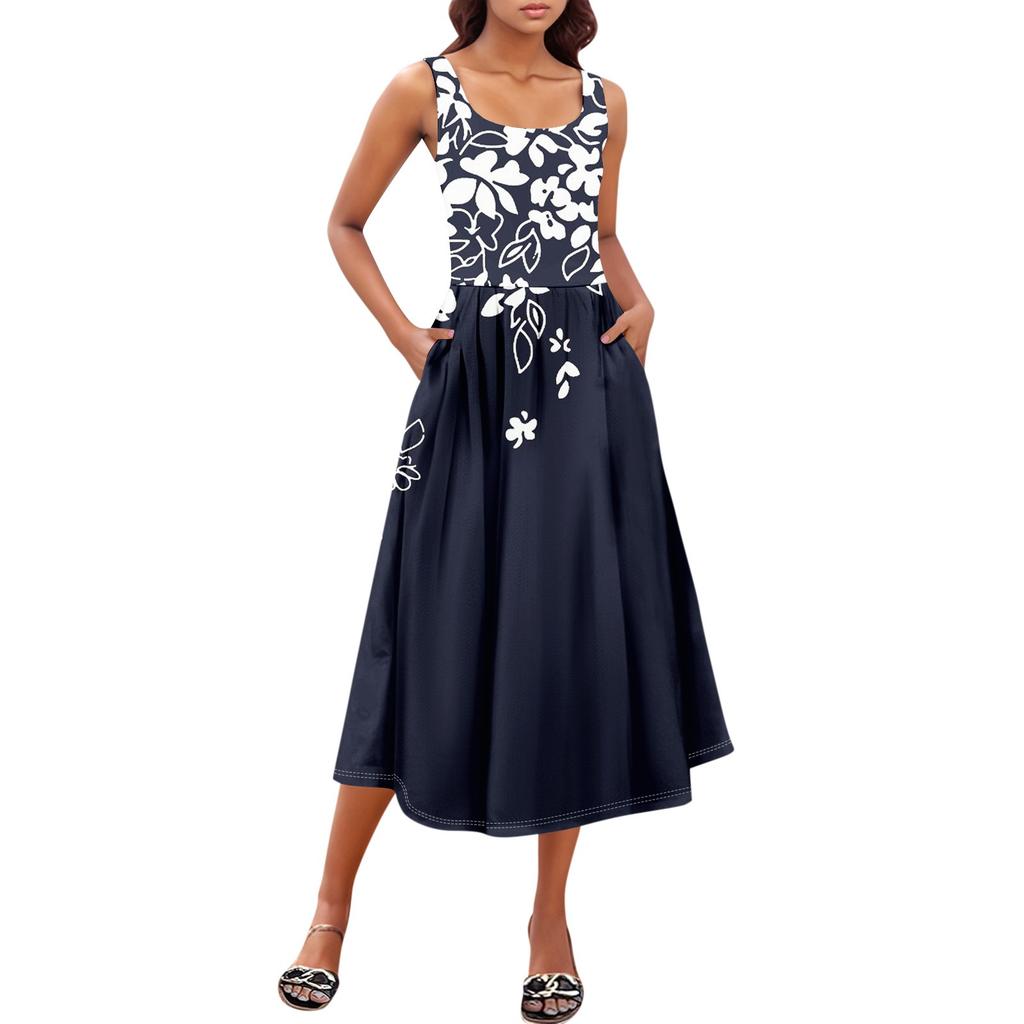 Women's Summer Spring Casual Floral Sundress Sleeveless Beach Vacation Flowy Boho Tank Midi Dresses