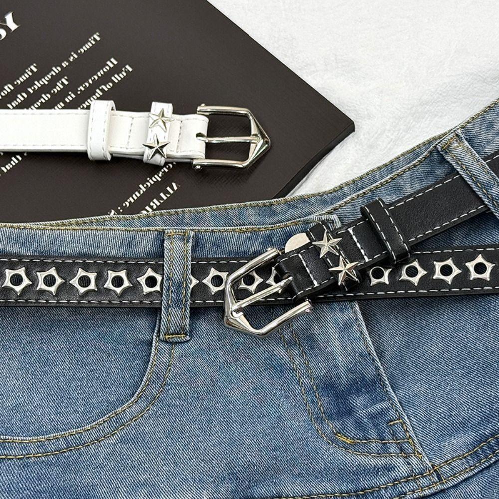 Звездные люверсы Женский джинсовый ремень Металлическая пряжка Девочки Клепаный пояс Y2K Звездные поясные ремни Женский