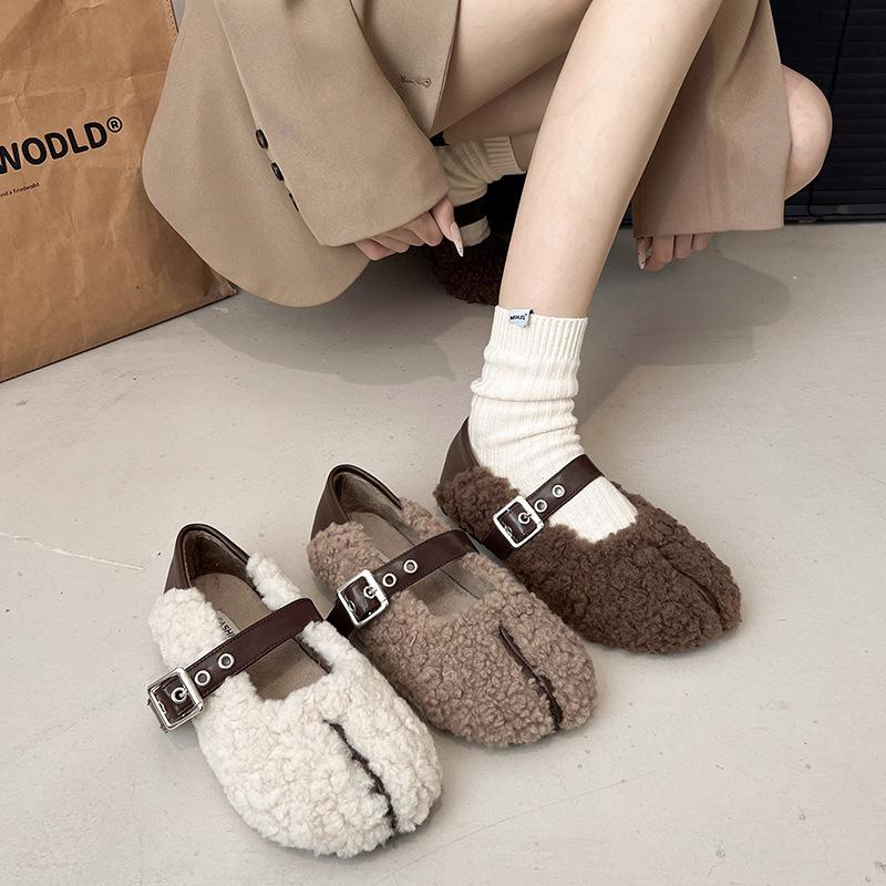 Плоские осенние и зимние туфли из плюша, женская обувь, новинка 2024 года, французские туфли Мэри Джейн для вечернего ветра Doudou single