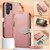 PU Leather Leaf Buckle Multi-function Wallet Case for OPPO/VIVO/Redmi/Google 3 Card Slots + Zip Coin Pocket + Stand & Detachable Long Shoulder Strap