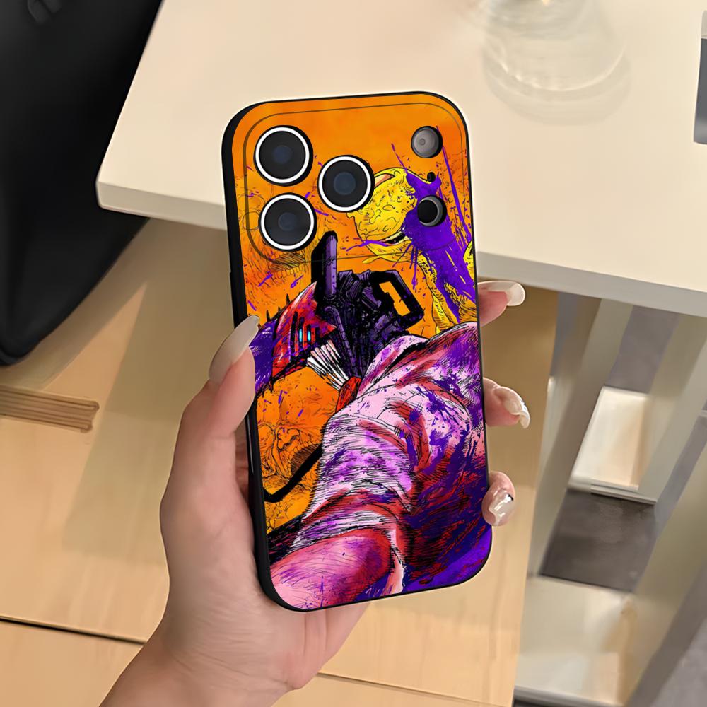 Аниме Человек-бензопила Чехол для телефона For IPhone 17 Air 16 E Pro Max 15 14 13 Mini 12 Pro 11 Max Plus Черный Мягкий чехол