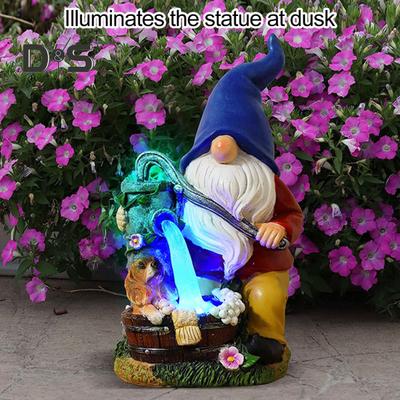 Статуэтка гнома на солнечной батарее со светом, моющая собака, карлик, эльф, смоляная статуэтка, скульптура для украшения сада, крыльца, двора, газона, орнамент