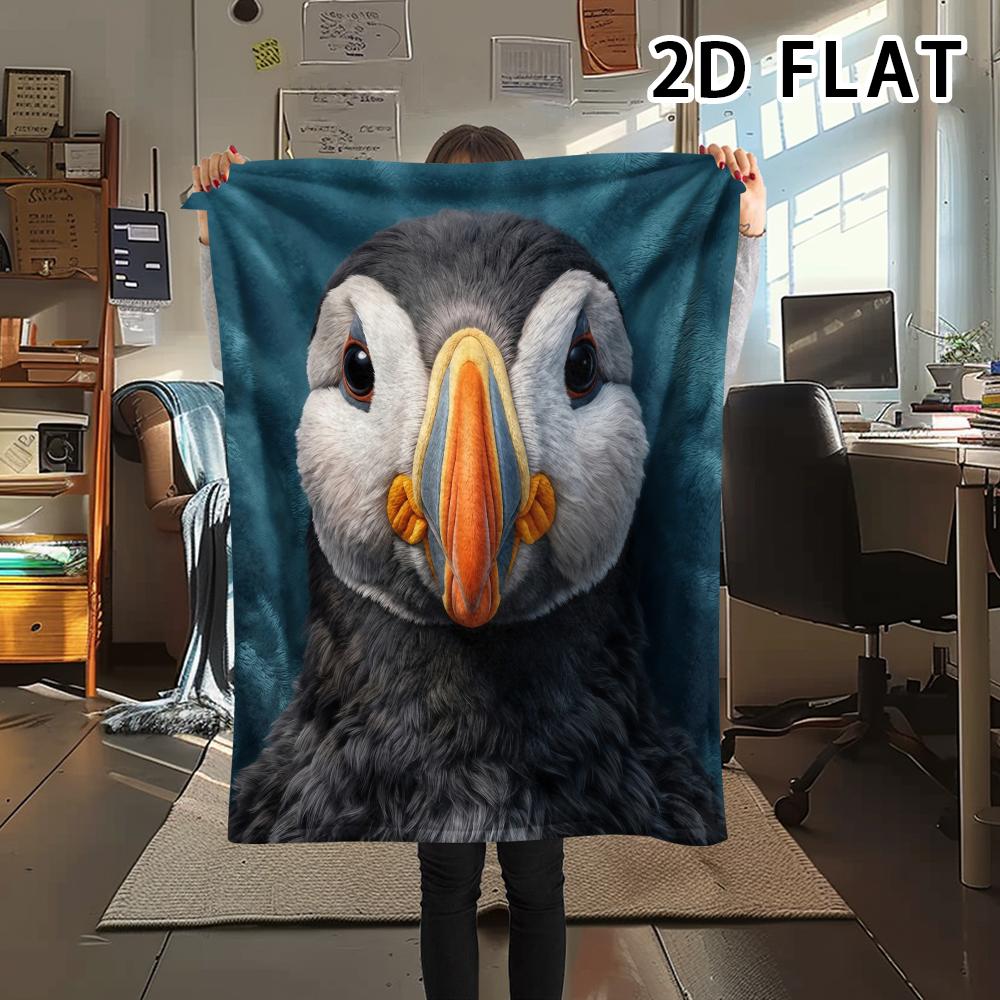 1Pc 2D FLAT Realistic Puffin Print Flannel Blanket,High quality Comfortable for All Seasons,Home Decor,Warmth and Comfort,Perfect for Christmas Gifts