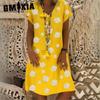 Women's Fashion Summer Spring Solid Color Print Short Sleeve V-Neck High Waist Casual Dresses
