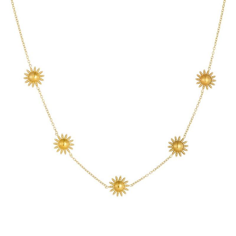 Gold Plated Sunflower Jewelry Set Necklace Bracelet Earrings for Women Stainless Steel
