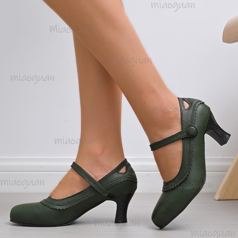 Размеры 35-43 Женские туфли-лодочки на высоком каблуке из ПУ кожи с ремешком на щиколотке, с круглым носком, элегантная обувь для женщин, удобная обувь, женская обувь