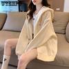 Autumn and Winter Women's Jacket with Thick Fleece Hooded Sweatshirt Loose Long Sleeved Top