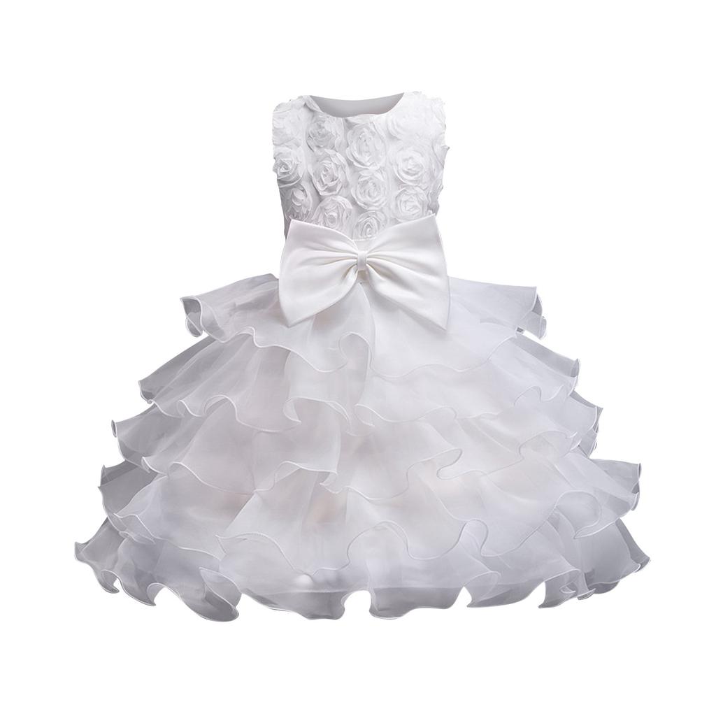 Детское платье Платье принцессы с бантом Однотонное платье для торта с блестками