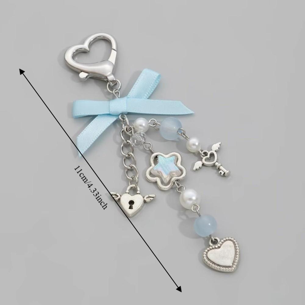 Bowknot Heart Beaded Pendant Star Beaded Lanyard Y2k Heart Keychain  Women Accessories