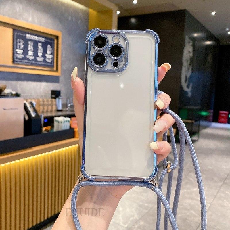 Clear Strap Case For Xiaomi Redmi 15C 14C 13C Note 15 14 13 Pro Plus Mi 15T Crossbody Lanyard Cord 6D Shockproof Plating Cover