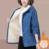 Women's Fleece-Lined Thickened Plus Size Corduroy Loose-Fit Jacket Solid-Color Hooded Warm-Weather Coat