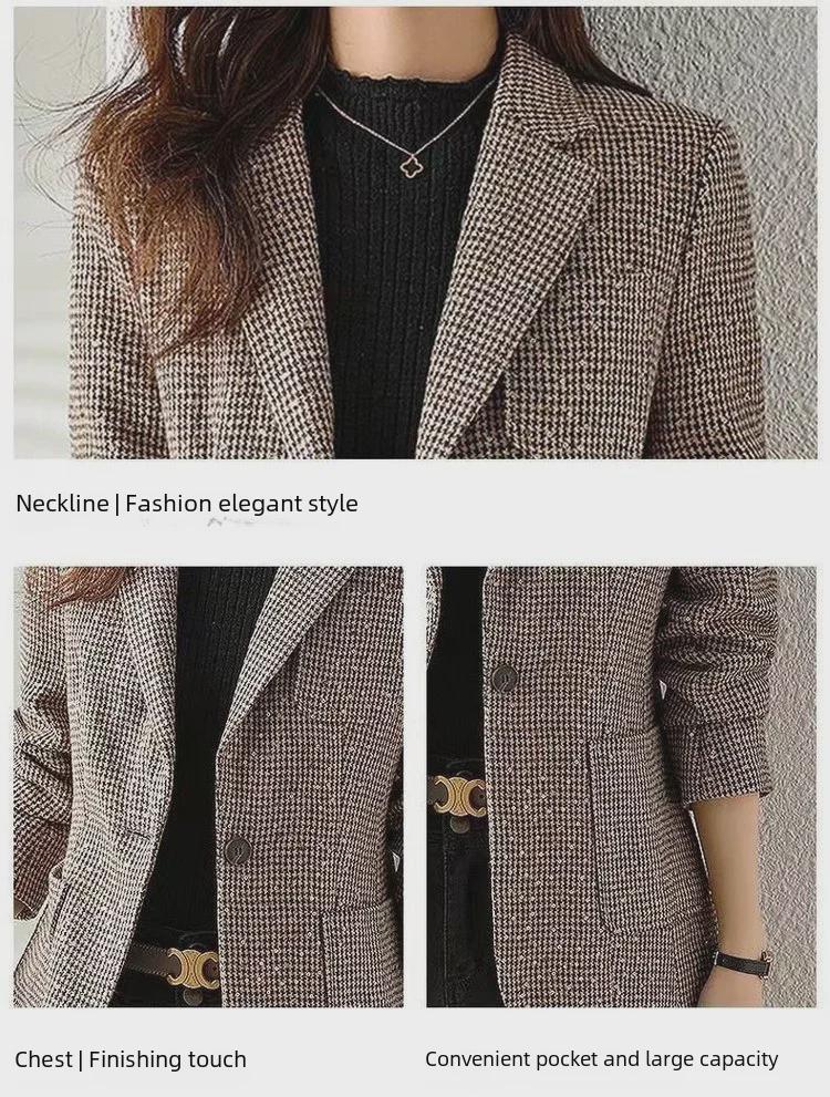 Women's Houndstooth Suit Jacket - 2024 Spring/Fall Casual Plaid Blazer for Middle-Aged Women