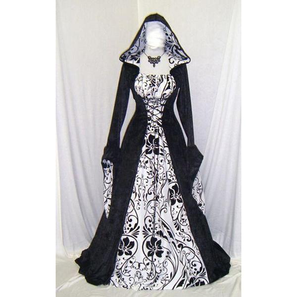 Женщины готическое платье макси Хэллоуин косплей платья ретро длинное средневековое платье