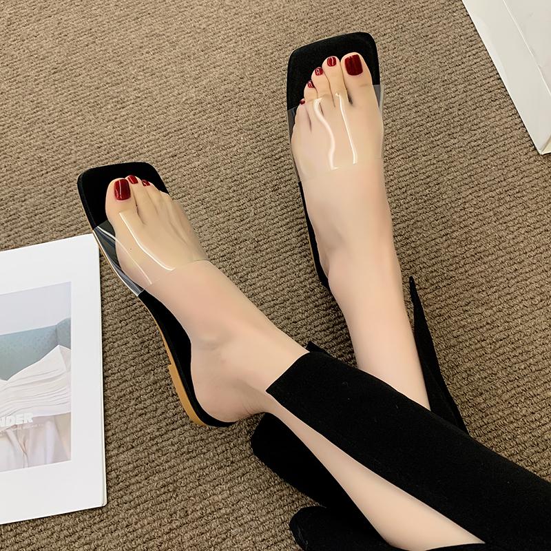 Сандалии с открытым носком, женские модные прозрачные тапочки из ПВХ, женские тапочки на плоской подошве, повседневные тапочки, новинка 2024 года, женские тапочки