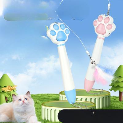 Пластиковый лазер для кошек, кошачья палка для флирта, игрушка для кошек 2 в 1, самостоятельная игрушка для ловли рыбы в виде перьев, игрушка для кошек