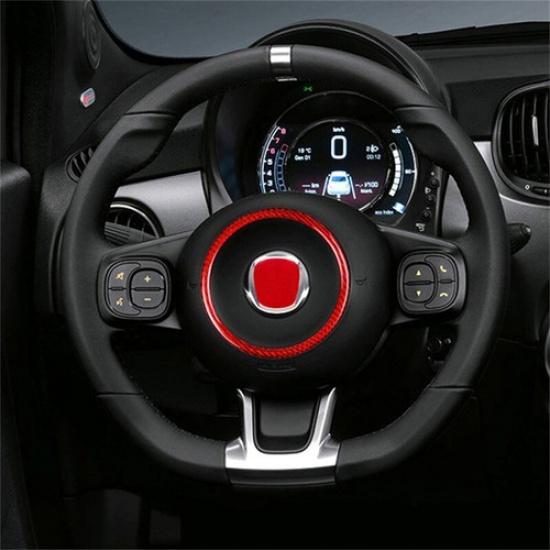 Glossy Red Carbon Fiber Car Front Steering Wheel Sticker For Fiat 500 20 21 22