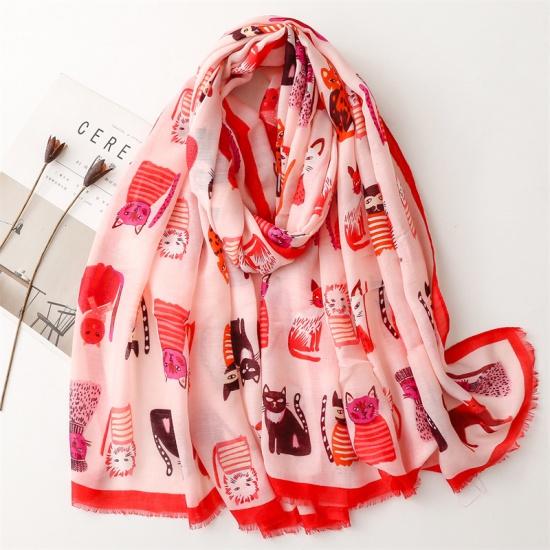 Весенне-осенний женский милый шелковый шарф с принтом «Рай котят», длинный шарф из атласного хлопка, солнцезащитный дорожный шарф