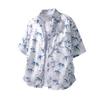 Повседневная рубашка с коротким рукавом, принт бамбуковый лист, китайская тушь