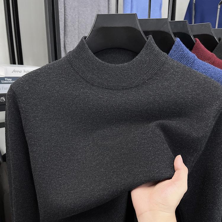 Men's Winter Thick Knit Wool-Blend Half-Collar Sweater Base Layer